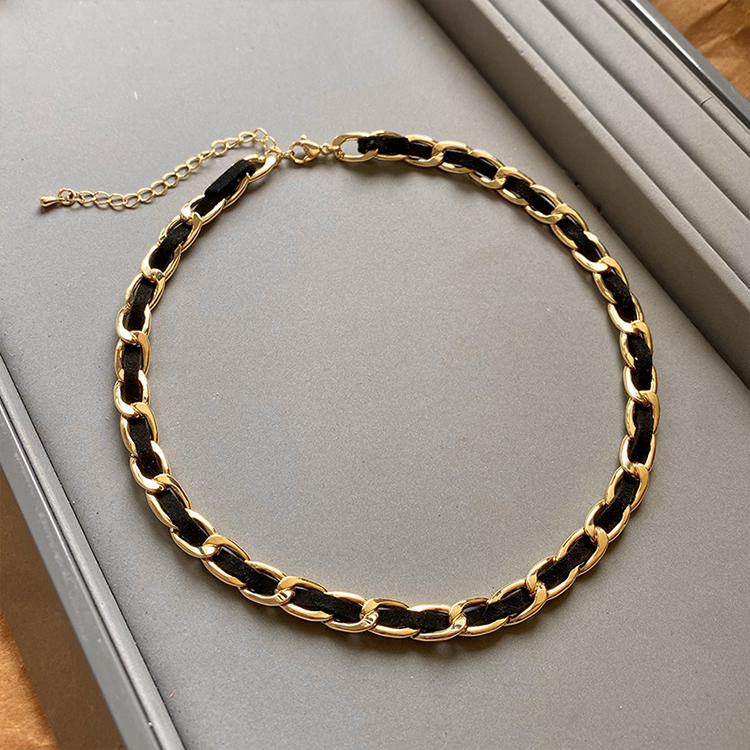 ANGEL 暗黑編織皮質麻花拼色金屬項鍊(金色)好評推薦 ANGEL 暗黑編織皮質麻花拼色金屬項鍊(金色)好評推薦