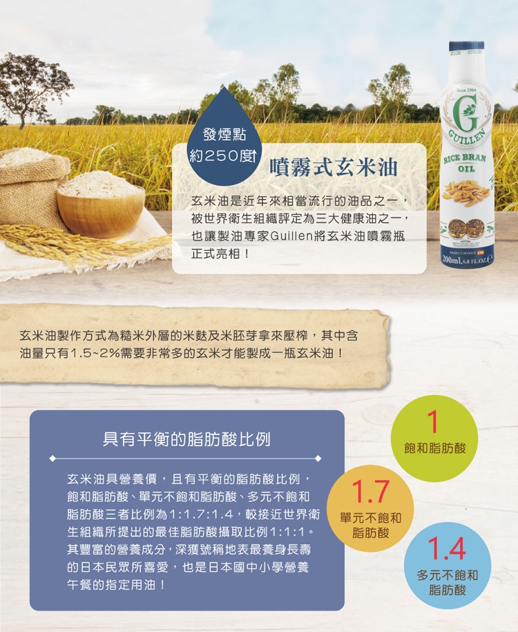 Guillen 玄米油 噴霧式X2入(200ml/入)折扣推 Guillen 玄米油 噴霧式X2入(200ml/入)折扣推