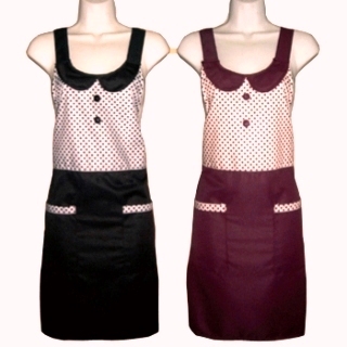 圓點接布口袋圍裙(黑紅-二入組GS546)