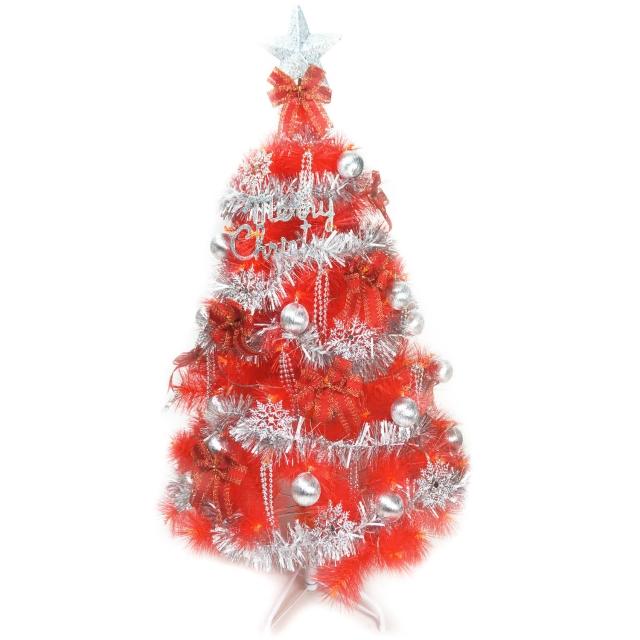 【聖誕裝飾品特賣】台灣製4尺(120cm特級紅色松針葉聖誕樹-銀紅色系配件（不含燈)