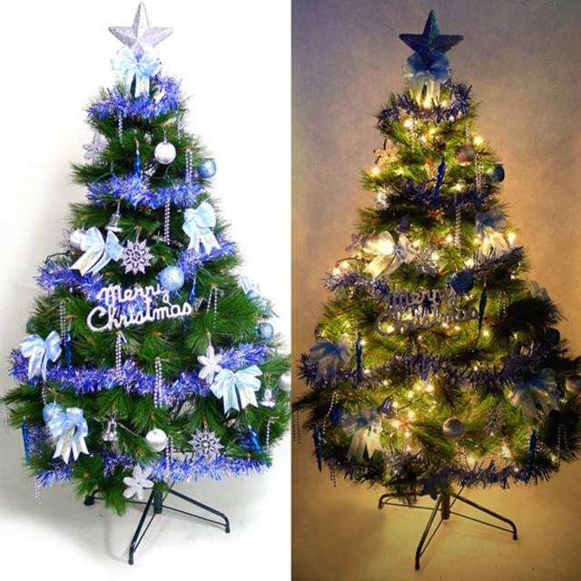 【聖誕裝飾品特賣】台灣製15尺-15呎(360cm特級綠松針葉聖誕樹+藍銀色系配件組+100燈鎢絲樹燈12串)