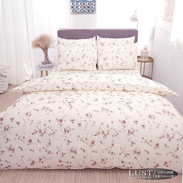 【Lust 生活寢具】法式玫瑰100%純棉、雙人5尺精梳棉床包-枕套組 《不含被套》、台灣製