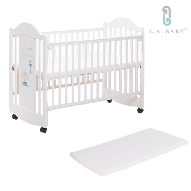 【美國 L.A. Baby】達拉斯嬰兒床-搖擺中床-童床-原木床(白色)