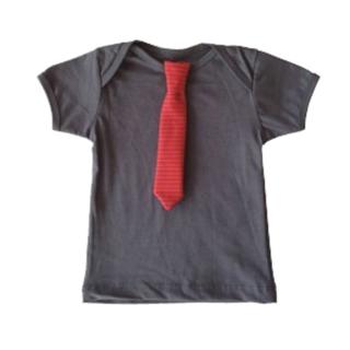 【加拿大Electrik Kidz】鐵灰素色T恤with紅色小領帶(短袖T恤)