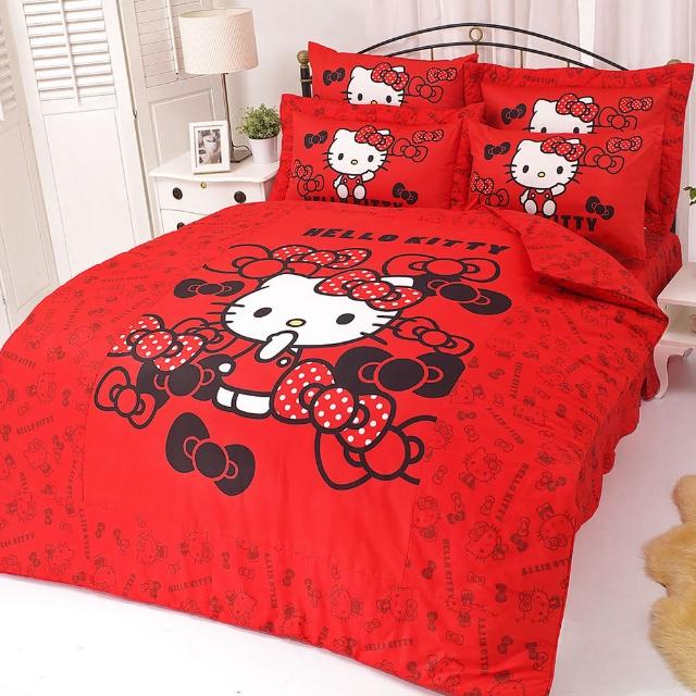【享夢城堡】HELLO KITTY 我的小可愛系列-雙人純棉四件式床包兩用被組(紅)