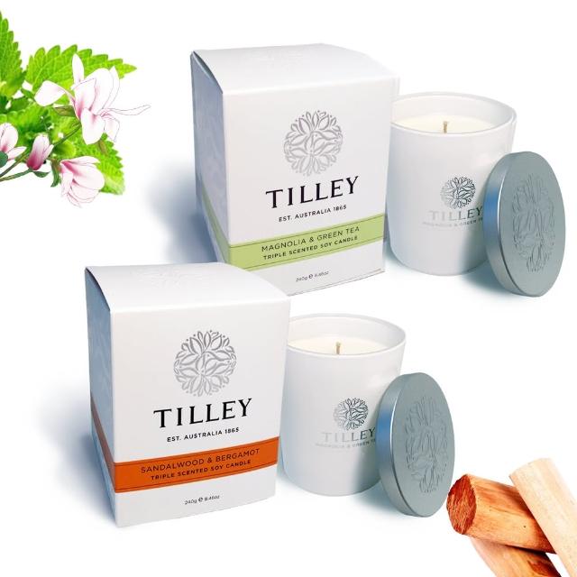 【Tilley百年特莉】木蘭檀香大豆蠟燭禮盒2件組(木蘭花&綠茶+檀香)