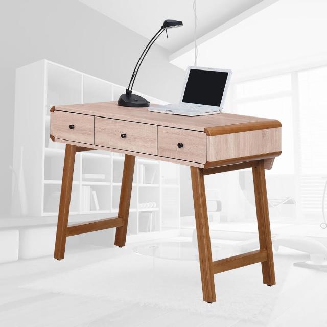 【樂和居】克洛斯白橡色3.5尺三抽書桌(邊條+腳架全實木製)