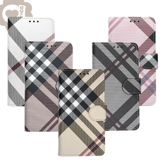 【Apple】iPhone 7 Plus 英倫格紋氣質手機皮套 側掀磁扣支架式皮套 矽膠軟殼(5色可選)