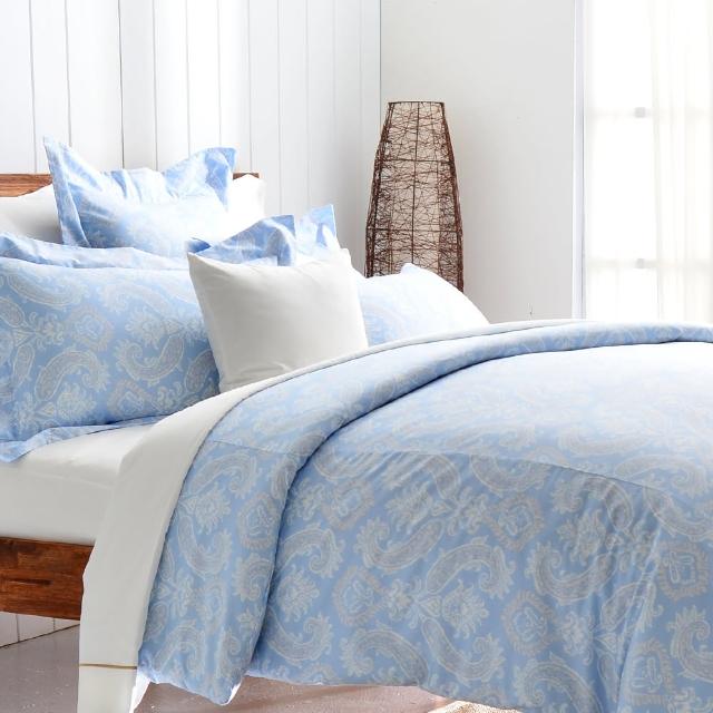 【Cozy inn】湛青-淺藍 300織精梳棉四件式兩用被床包組(雙人)