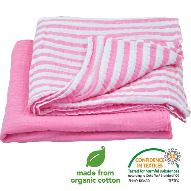 【美國green sprouts】有機棉細紗包巾2入組_粉紅組(GS334190-3)