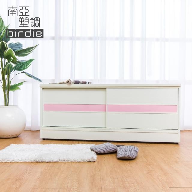 【Birdie南亞塑鋼】4尺拉門-推門塑鋼坐式鞋櫃-穿鞋椅(白色+粉紅色)