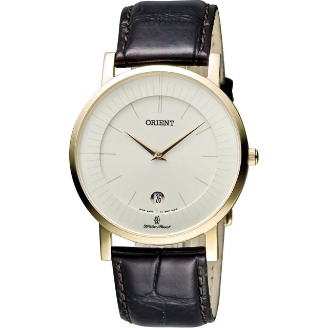 【ORIENT 東方錶】SLIM系列 超薄簡約石英錶-金框x咖啡/38mm(FGW01008W)