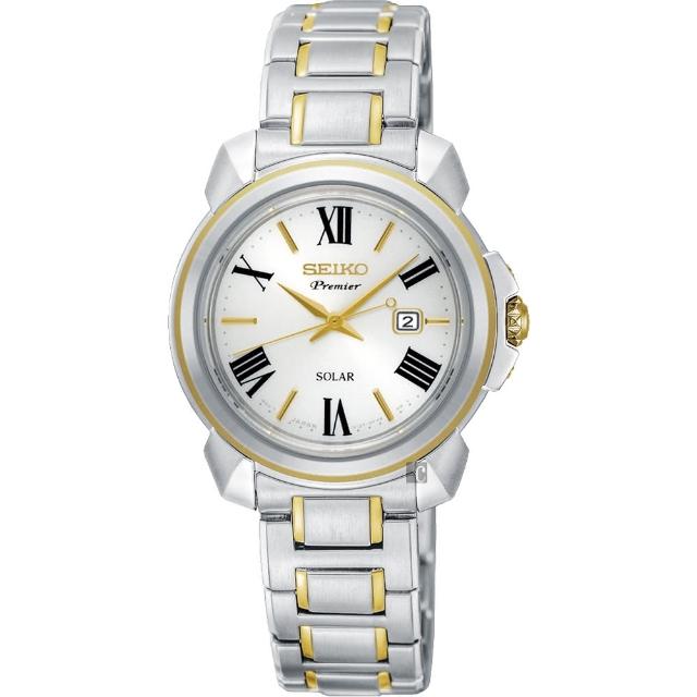 【SEIKO 精工】Premier 羅馬太陽能女錶-珍珠貝x雙色/32mm(V137-0CT0G SUT346J1)