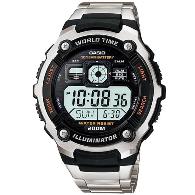 CASIO 卡西歐【CASIO 卡西歐】10年電力金屬風計時手錶-銀(AE-2000WD-1A)