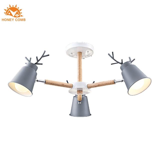【Honey Comb】北歐風複刻版原木半吸頂三燈(MK816-3)