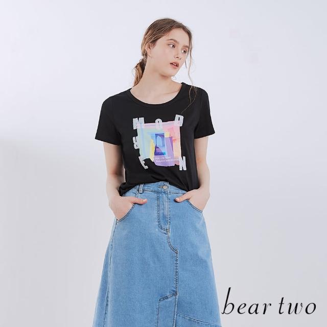 bear two【bear two】漸層天空印圖拼接亮片T(兩色)