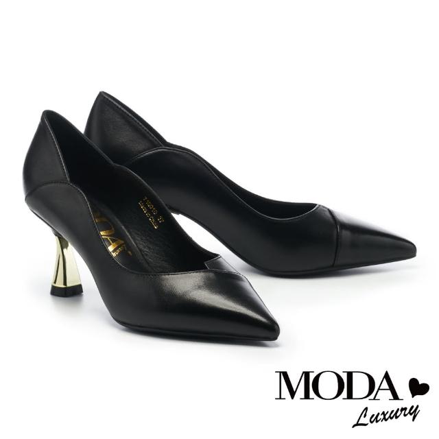 【MODA Luxury】簡約時尚質感不對稱剪裁尖頭高跟鞋(黑)