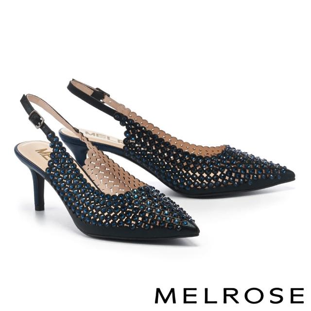 【MELROSE】亮麗時髦金屬感鏤空水鑽尖頭高跟鞋(黑)