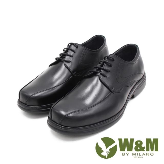 【W&M】圓頭流線壓紋綁帶款 皮鞋 男鞋(黑)
