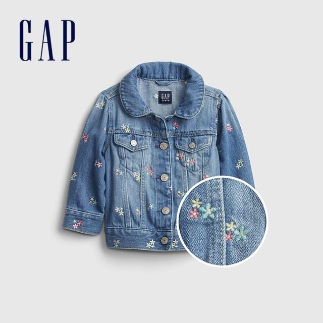 GAP【GAP】嬰兒 純棉花卉刺繡牛仔外套(669592-中度水洗)