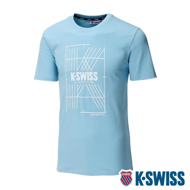 【K-SWISS】棉質吸排T恤 Stripe K Logo Tee-男-水藍(105195-486)