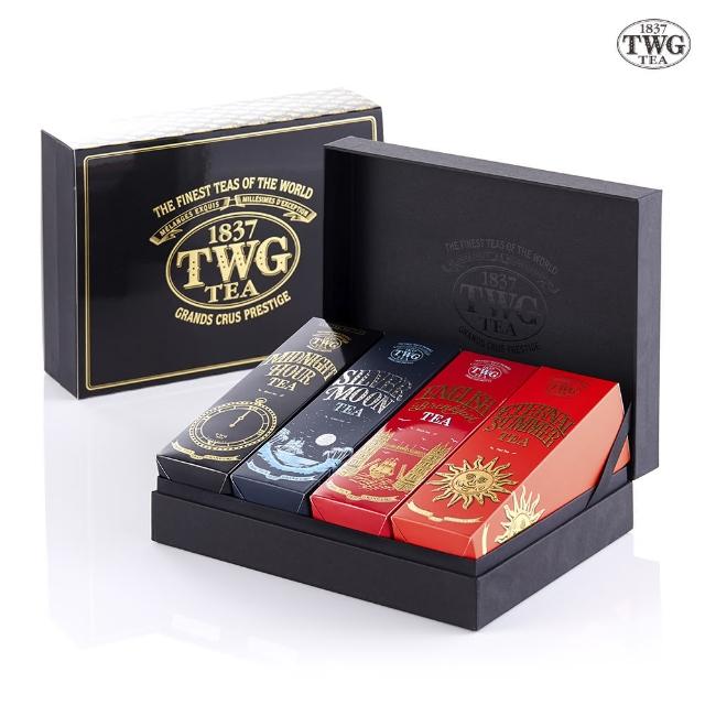 【TWG Tea】時尚茶罐四入禮盒組(午夜時光之茶+銀月綠茶+英式早餐茶+盛夏緋紅)