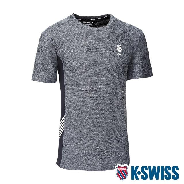 【K-SWISS】涼感排汗T恤 KS LOGO W/5 Stripe Tee-男-灰(105208-004)