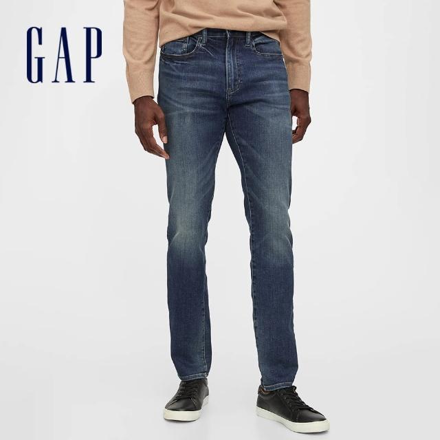 GAP【GAP】男裝 時尚貓須紋直筒中腰牛仔褲(618962-水洗藍)