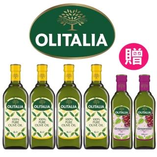 【Olitalia 奧利塔】純橄欖油1000mlx4瓶禮盒組(贈Olitalia葡萄籽油500mlx2瓶)