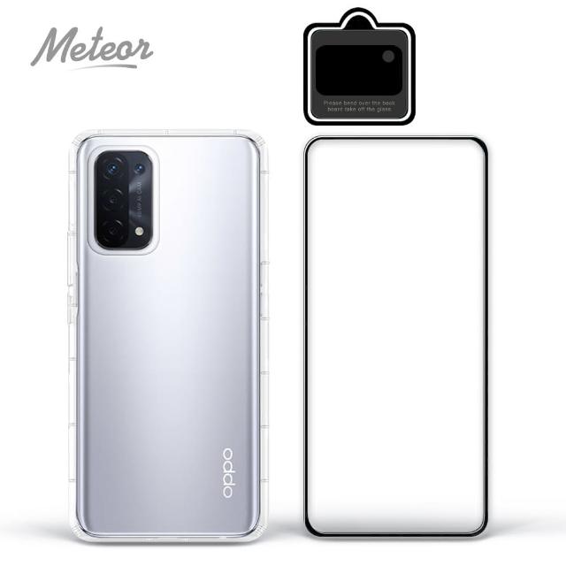 【Meteor】OPPO A74 5G 手機保護超值3件組(透明空壓殼+鋼化膜+鏡頭貼)