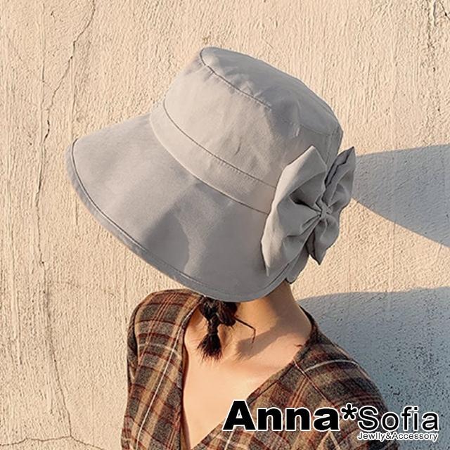 AnnaSofia【AnnaSofia】防曬遮陽漁夫帽盆帽-花苞後蝶結絨面 寬簷軟質(米系)