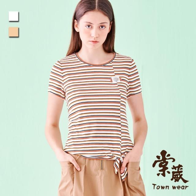 TOWN’WEAR 棠葳【TOWN’WEAR 棠葳】彩條綁帶涼感短版上衣 2色