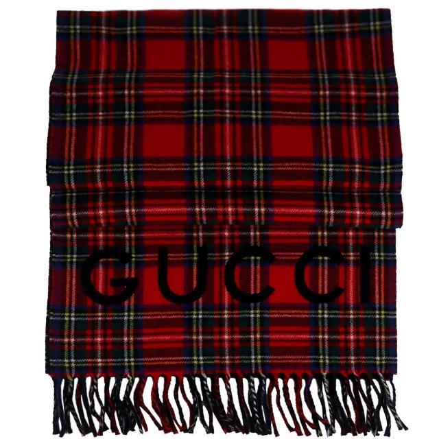 GUCCI 古馳【GUCCI 古馳】喀什米爾羊毛混紡品牌標誌圍巾(紅色)