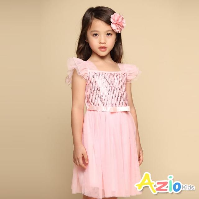 【Azio Kids 美國派】女童 洋裝 亮片緞帶蝴蝶結網紗洋裝(粉)