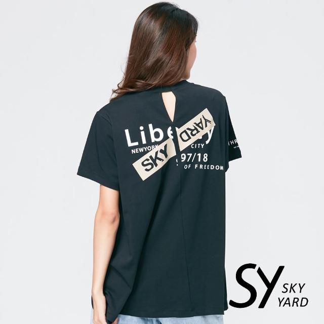 SKY YARD【SKY YARD】潮流寬鬆側邊開岔印花造型上衣(黑色)