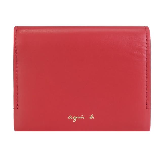 agnes b.【agnes b.】燙金LOGO三折壓釦皮革短夾-附錢袋(紅)