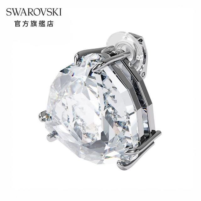 【SWAROVSKI 施華洛世奇】MESMERA 白金色單顆三角形夾式耳環(MESMERA 單顆耳環)