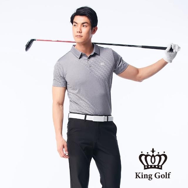 KING GOLF【KING GOLF】男款線條織紋涼感素面短袖POLO衫(灰色)