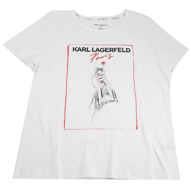 【KARL LAGERFELD 卡爾】老佛爺 插畫卡爾圖樣個性棉短T(白)