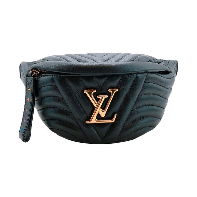 【Louis Vuitton 路易威登】New Wave 復古金標誌小牛皮拉鍊斜背/腰包(M53750-黑)