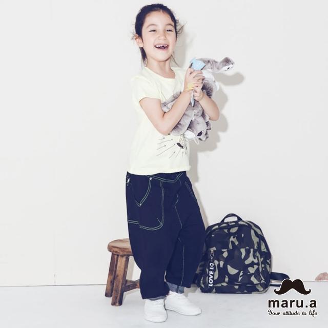 【maru.a】親子款鬍子皮標單寧牛仔低檔小垮褲(2色 兒童款)