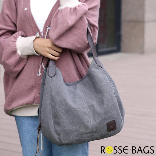 Rosse Bags【Rosse Bags】簡約多格層休閒帆布手提肩背包(藍色)