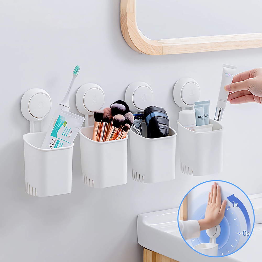 【極品家】真空強力吸盤 浴室抗菌牙刷架 收納瀝水廚房置物架 輕鬆裝卸 牙膏化妝刷具筷架