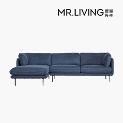 【MR. LIVING 居家先生】Jasper 防潑水防貓抓 L型科技布沙發-左貴妃-深海藍(耐刮磨/貓抓布/易清潔)