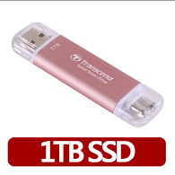 【Transcend 創見】ESD310P 1TB USB3.2 雙介面固態行動碟-櫻花粉(TS1TESD310P)