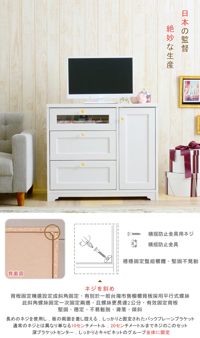 背板固定精選設定成斜角固定 有別於一般台灣市售櫃背板採用平行式螺絲