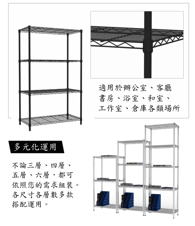 【百變金鋼】120*45*90三層烤漆置物鐵架(黑色)