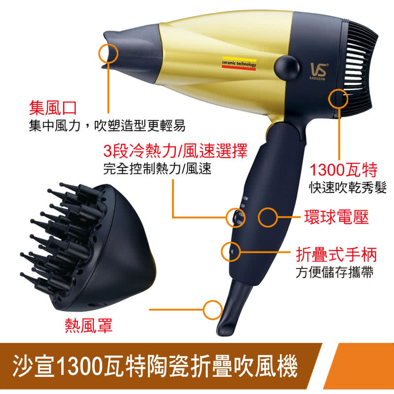 沙宣1300瓦特陶瓷折疊吹風機