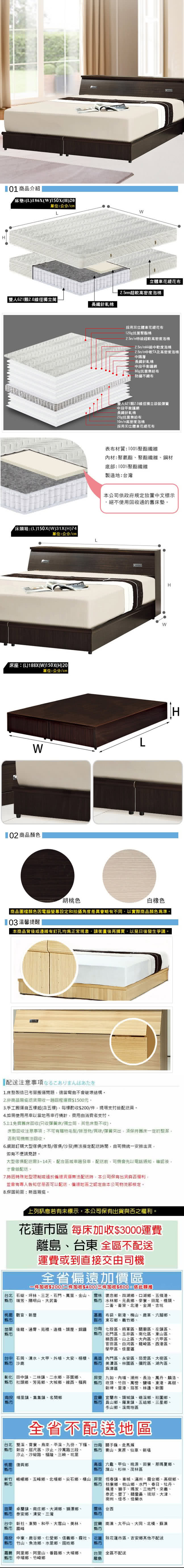 【品生活】經典三件式房間組2色可選-雙人5尺(床頭箱+床底+獨立筒-6分板)