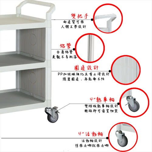 【100%台灣製】標準多功能三層側圍邊工具餐車/手推車/置物架